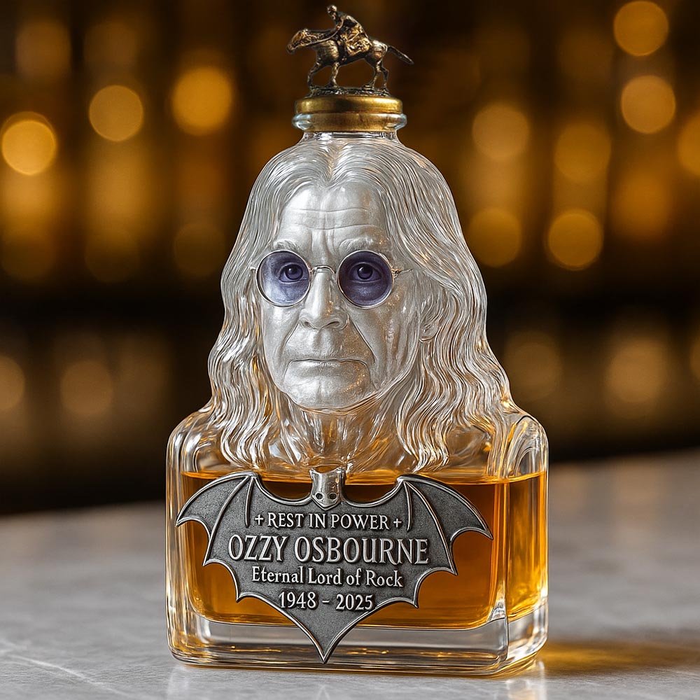 Whisky Bottle Tribute to Ozzy Osbourne with Glass Display Case