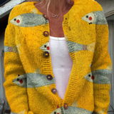 Aoife | Vintage Sardine Print Buttoned Cardigan