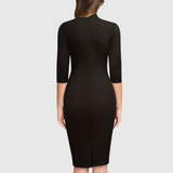 HARIETHE | THREE-QUARTER SLEEVE SHEATH TIE-NECK DRESS