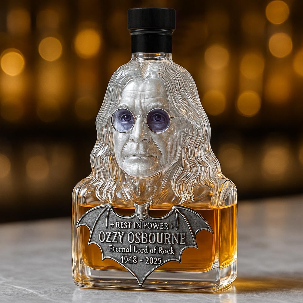 Whisky Bottle Tribute to Ozzy Osbourne with Glass Display Case