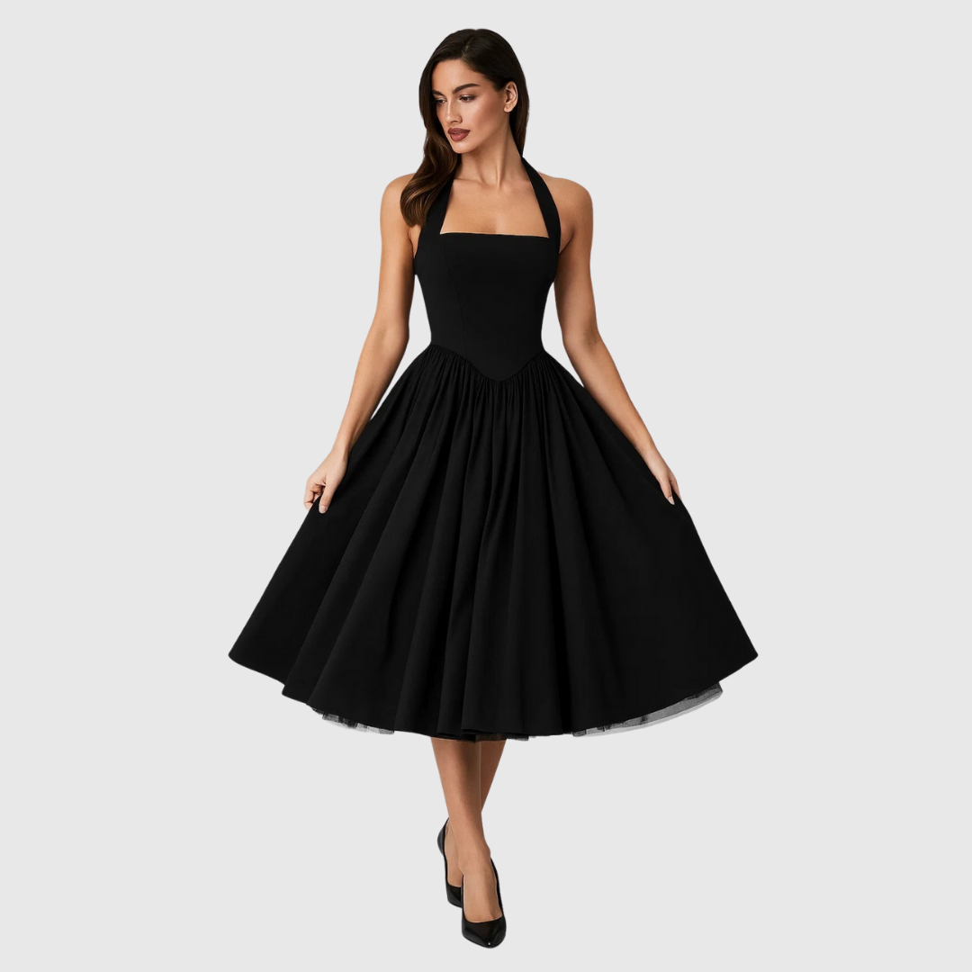 VERITY | VINTAGE-INSPIRED HALTER MIDI DRESS