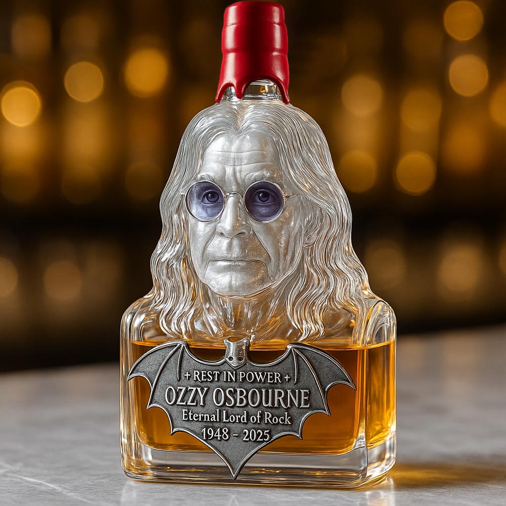 Whisky Bottle Tribute to Ozzy Osbourne with Glass Display Case