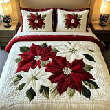 3-Piece Quilted Bed Set - Winter Poinsettia Design