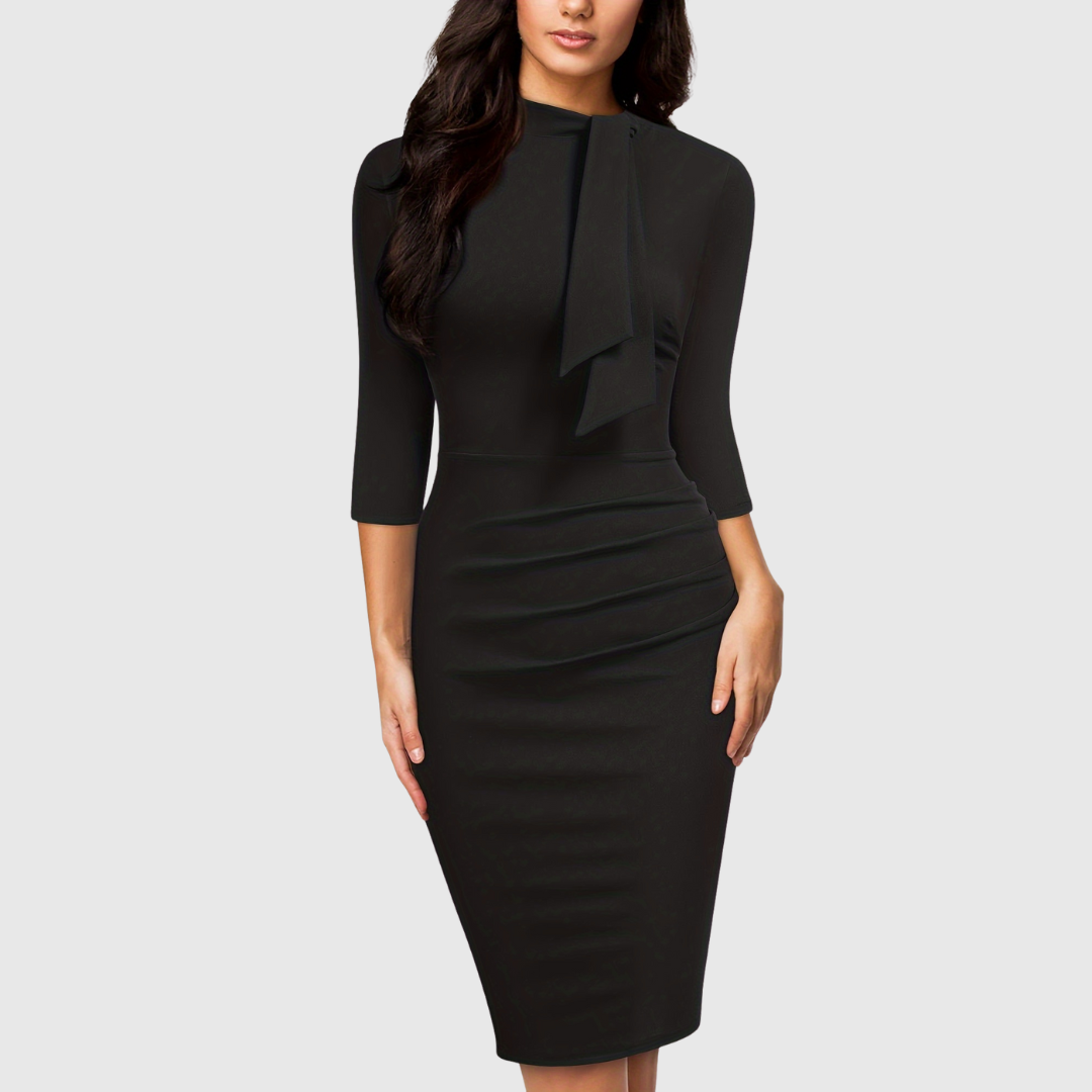 HARIETHE | THREE-QUARTER SLEEVE SHEATH TIE-NECK DRESS