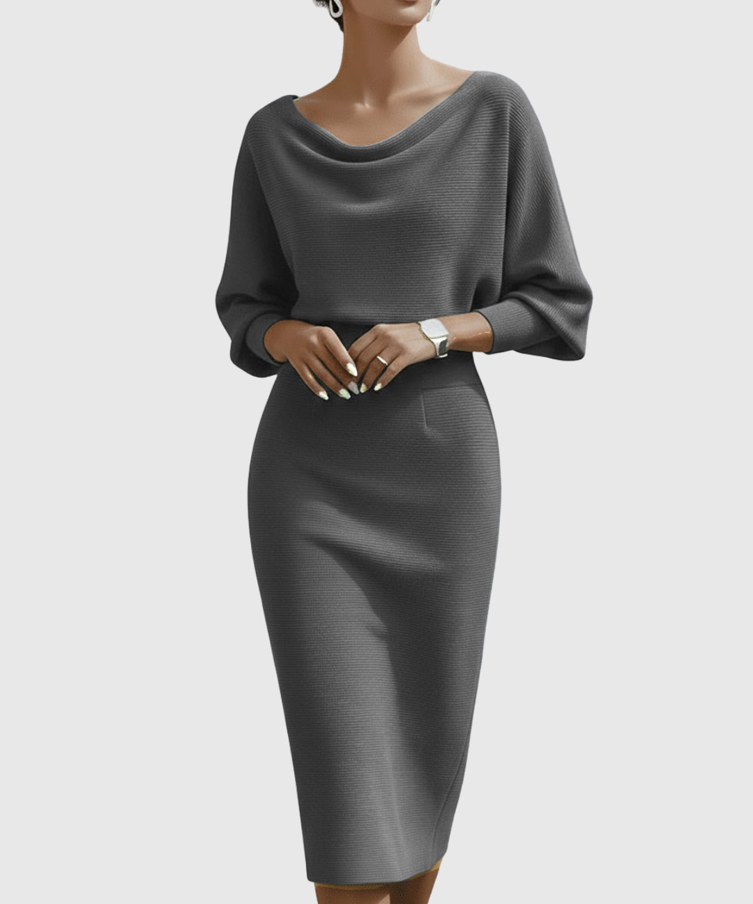 ISMÉRIA | WHITE DRAPED BATWING MIDI DRESS