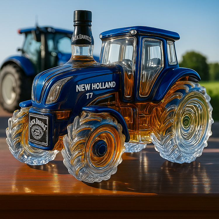 Classic whisky bottle with New Holland T7 tractor design