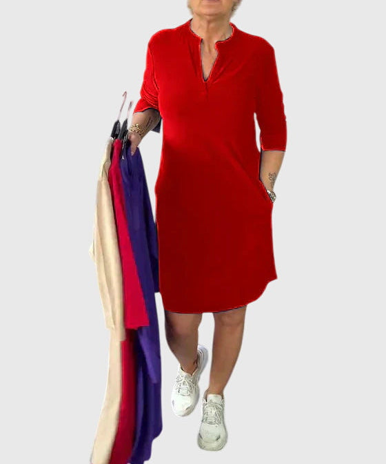 Caroline | Solid V-Neck Dress