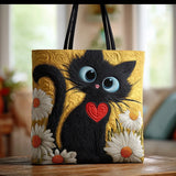 Handcrafted Bag - Black Cat with Daisies
