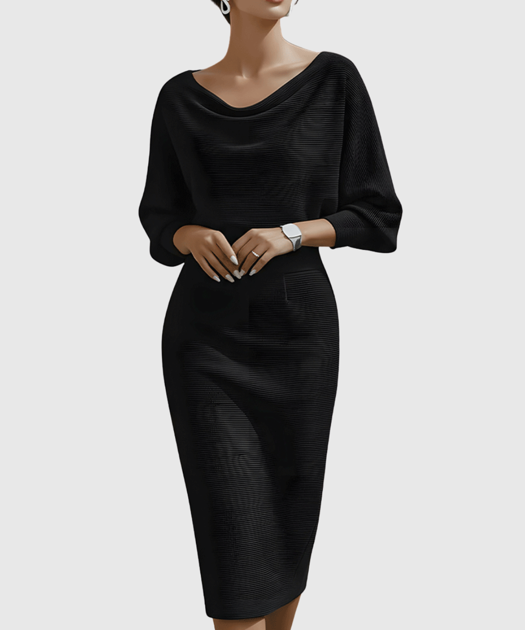 ISMÉRIA | WHITE DRAPED BATWING MIDI DRESS