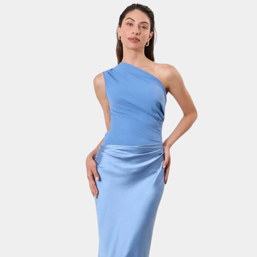 ALEIDA | ONE-SHOULDER SATIN MAXI DRESS