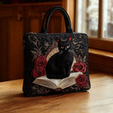 Handmade Bag - Black Cat on Books