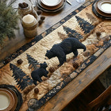 Quilted table runner of the black bear family