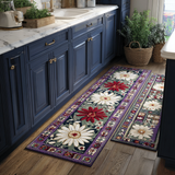 Non-slip kitchen rug with delicate flowers