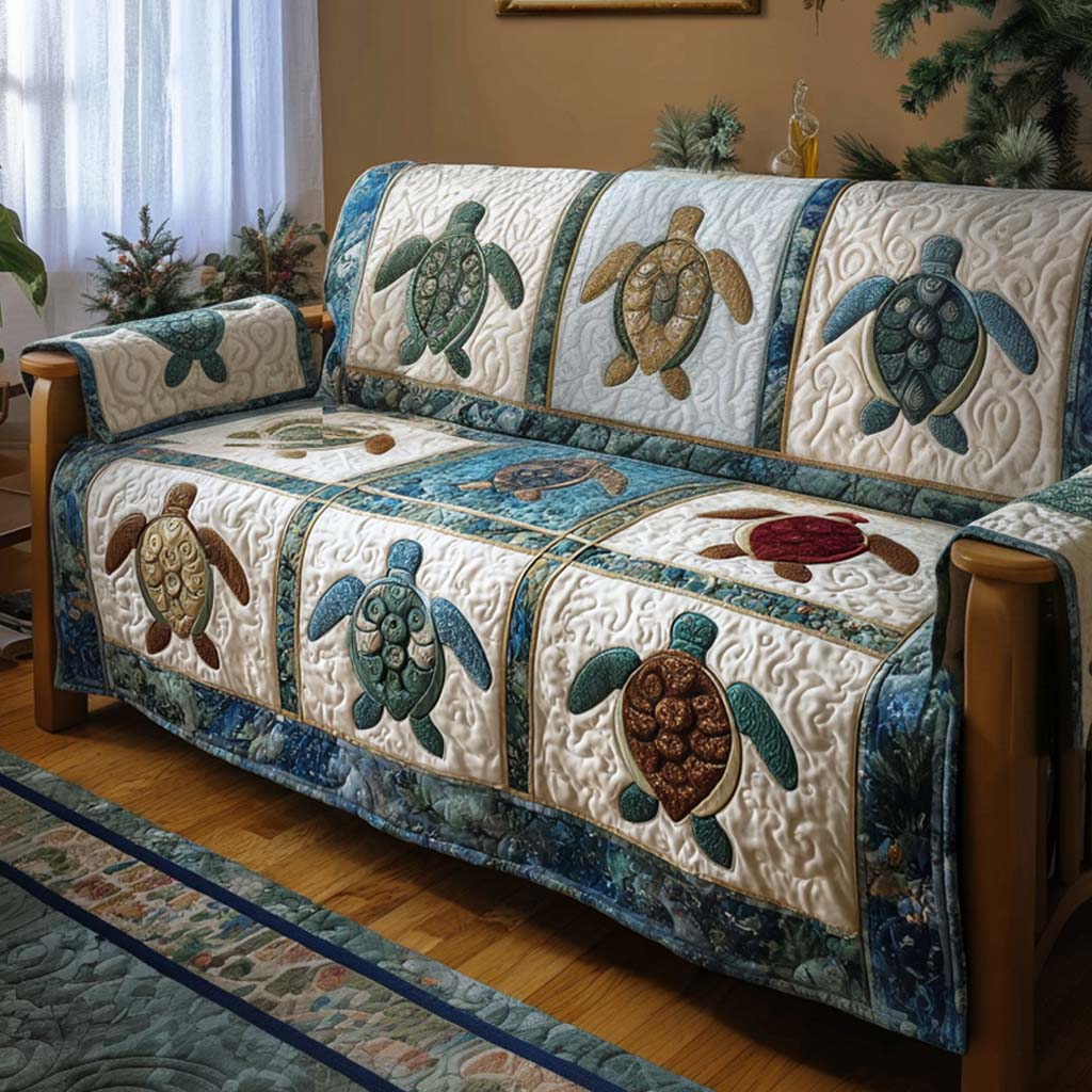 Quilted sofa cover with turtle