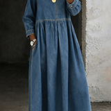 Elise | Long Denim Dress with Round Neck and Long Sleeves