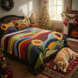 3-Piece Bedspread Set with Sunflower Design