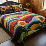 3-Piece Bedspread Set with Sunflower Design