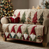 Quilted sofa cover with crimson gnome