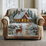 Quilted sofa cover with winter lodge
