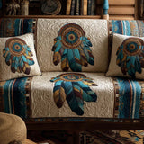 Quilted sofa cover with decorative pattern
