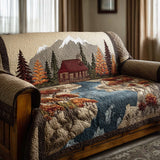 Quilted sofa cover with forest pattern