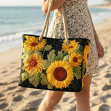 Handmade Beach Bag with Sunflower Design