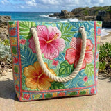 Handmade Beach Bag with Tropical Flowers