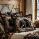 Quilted cushion cover with black bear among golden pines NCU0DV8010