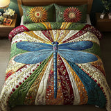 3-Piece Quilted Bed Set - Golden Dragonfly Design
