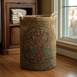 Quilted laundry basket with natural landscape