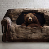 Quilted sofa cover with grizzly bear