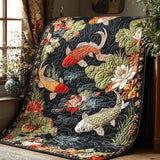 Japanese Koi Elegance Quilted Blanket