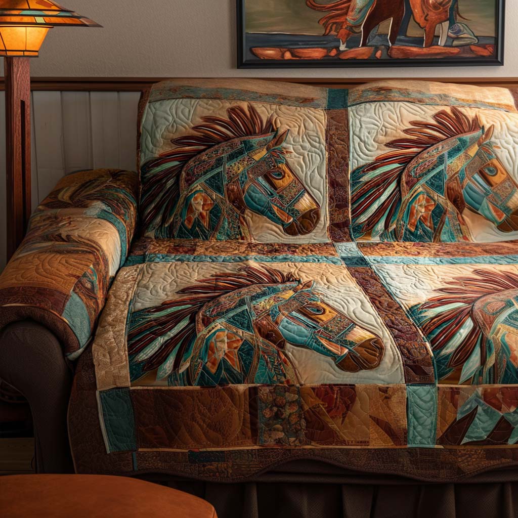 Quilted sofa cover with decorative pattern