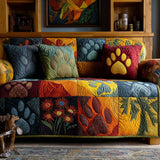 Quilted Sofa Cover with Paw Prints