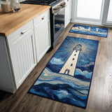 Non-slip kitchen rug with morning lighthouse