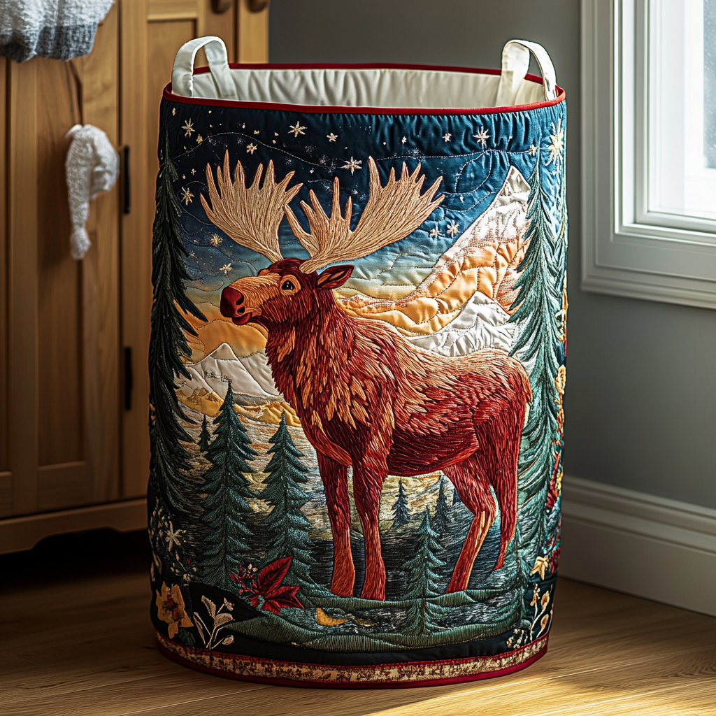 Quilted Laundry Basket with Forest Landscape