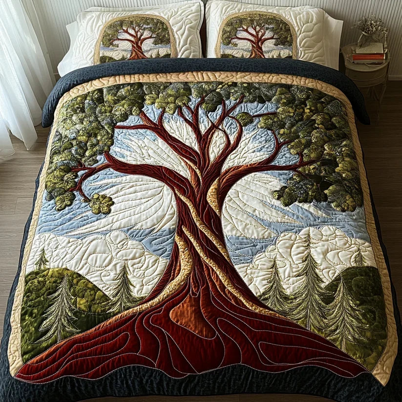 Quilted Bed Cover Set - Tree of Life