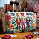 Quilted Makeup Bag with Nutcracker Charm