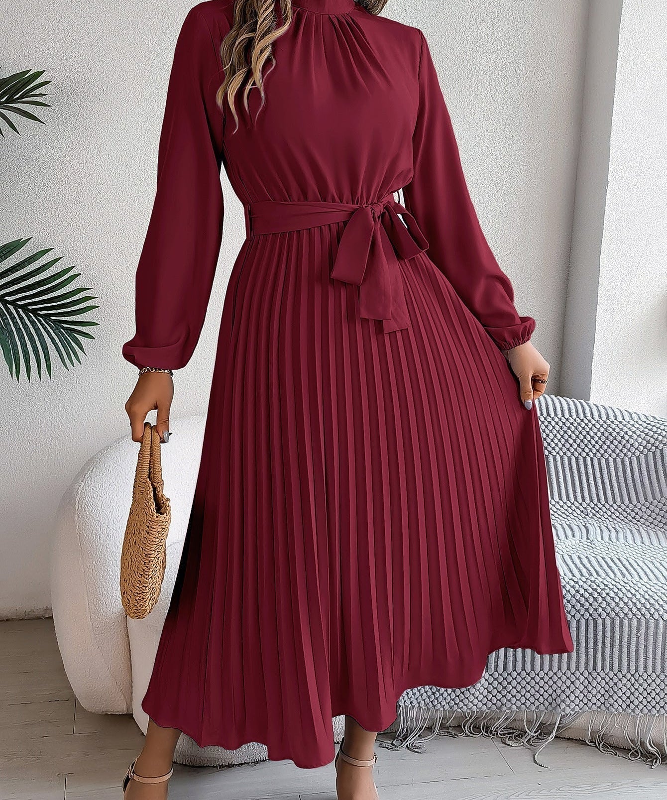 Martine | Belted Pleated Maxi Dress