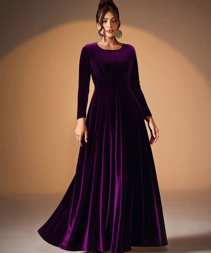 Béatrice | Velvet Maxi Dress with Long Sleeves