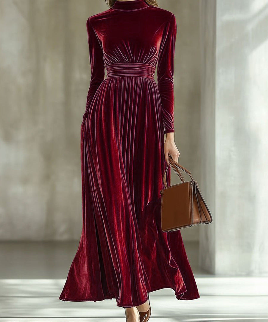Marie | Pleated Velvet Maxi Dress