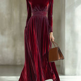 Marie | Pleated Velvet Maxi Dress