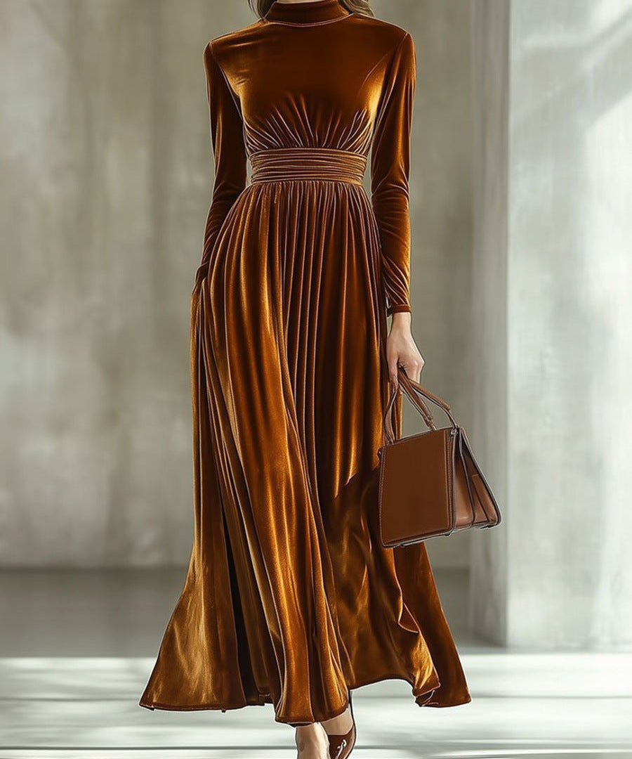 Marie | Pleated Velvet Maxi Dress