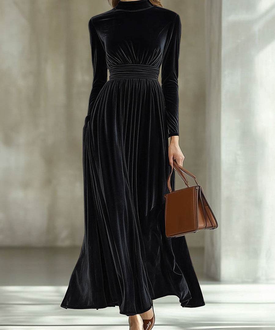 Marie | Pleated Velvet Maxi Dress