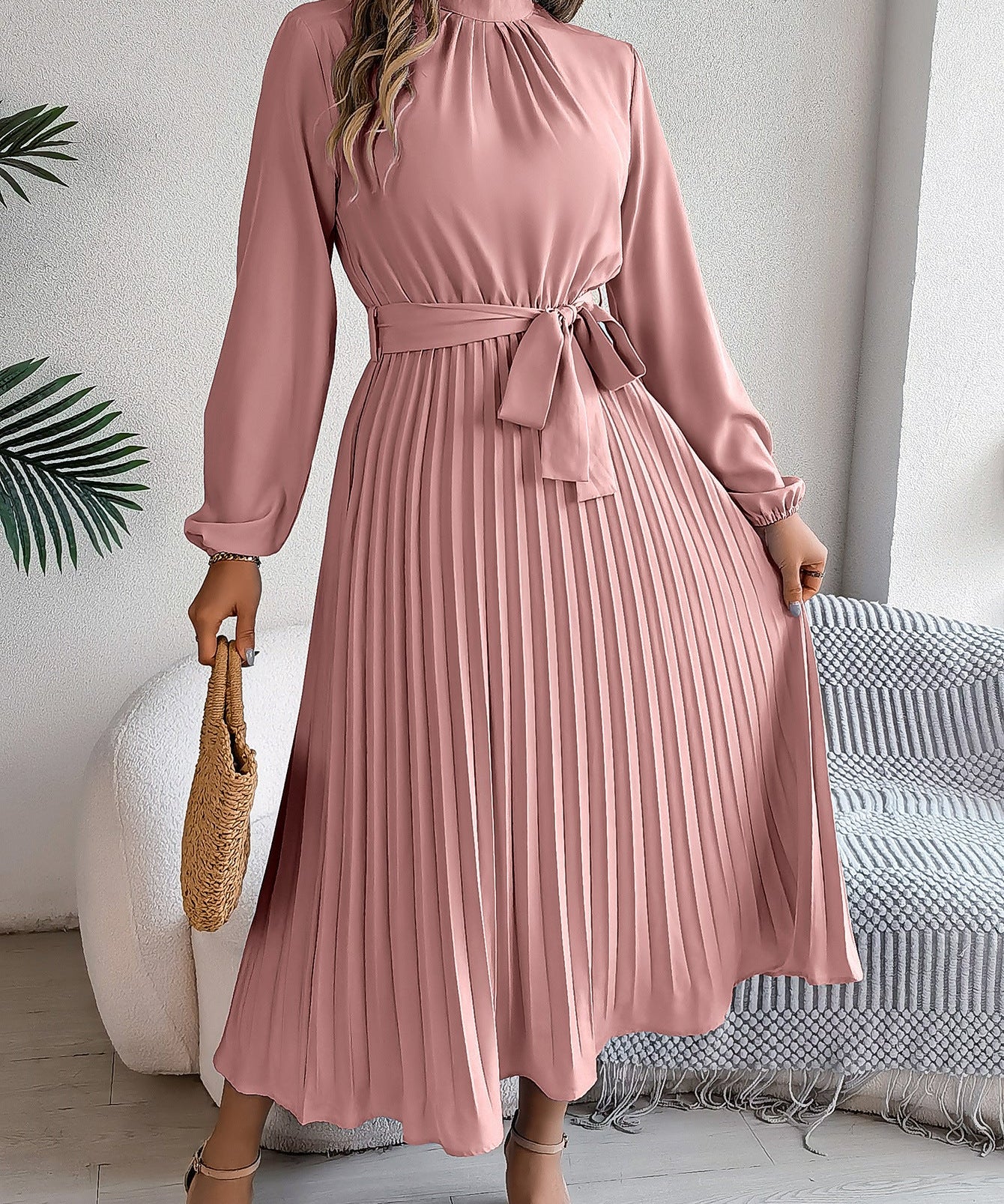 Martine | Belted Pleated Maxi Dress