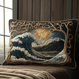Padded Cushion Cover with Ocean Waves Design