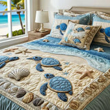 3-Piece Quilted Bedspread Set - Sea Wave Design