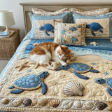 3-Piece Quilted Bedspread Set - Sea Wave Design