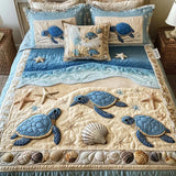 3-Piece Quilted Bedspread Set - Sea Wave Design