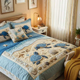 3-Piece Quilted Bedspread Set - Sea Wave Design